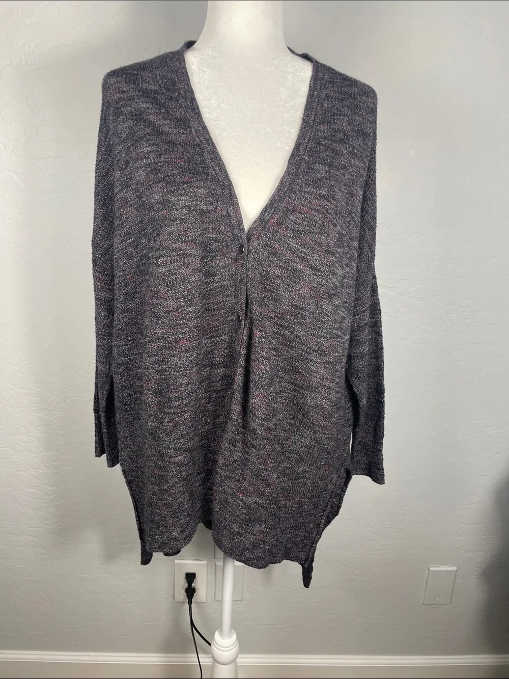 Free People TGIF High Low Marled Slouchy Oversized Snap Up Cardigan Size XS